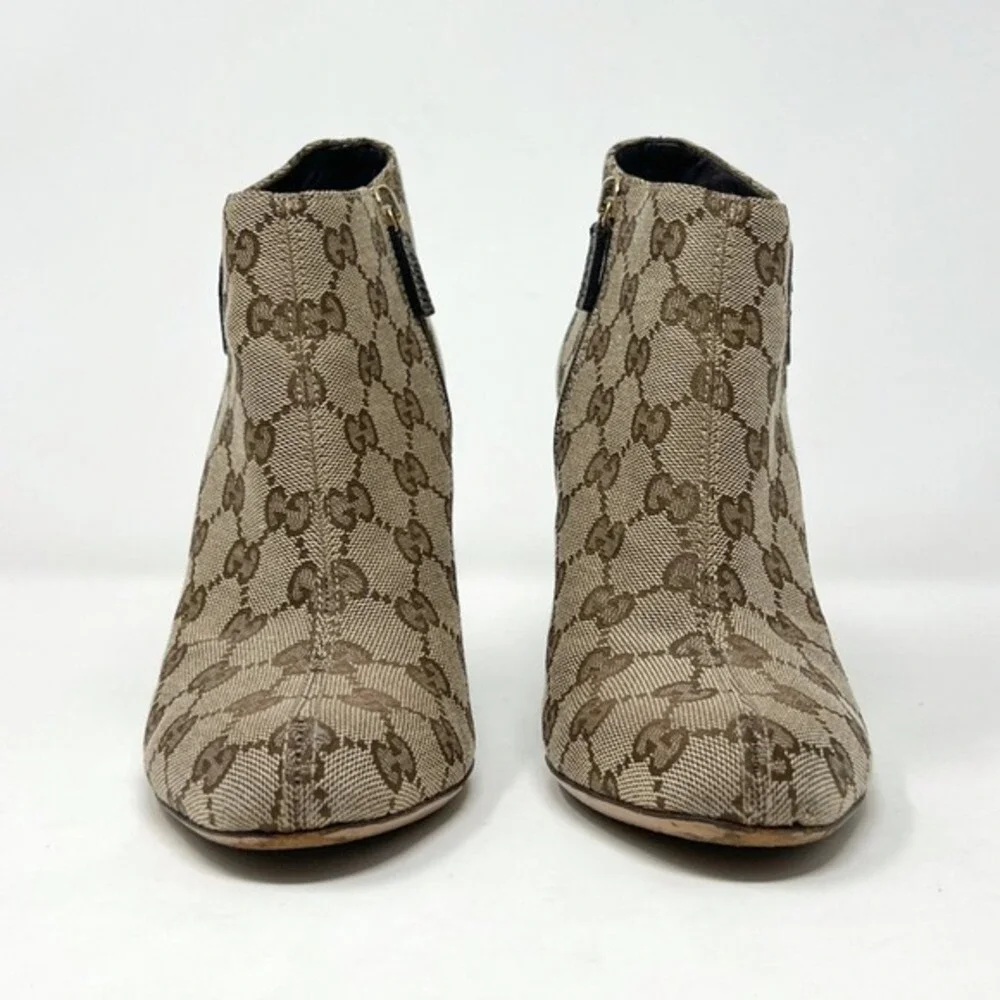 Gucci GG Monogram Ankle Boots Brown Canvas Heeled Booties 7 Y2K‎